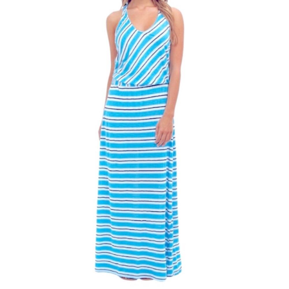 Michael Stars Blue, Black & White Stripe Maxi Dress With Twist Back, Size Small